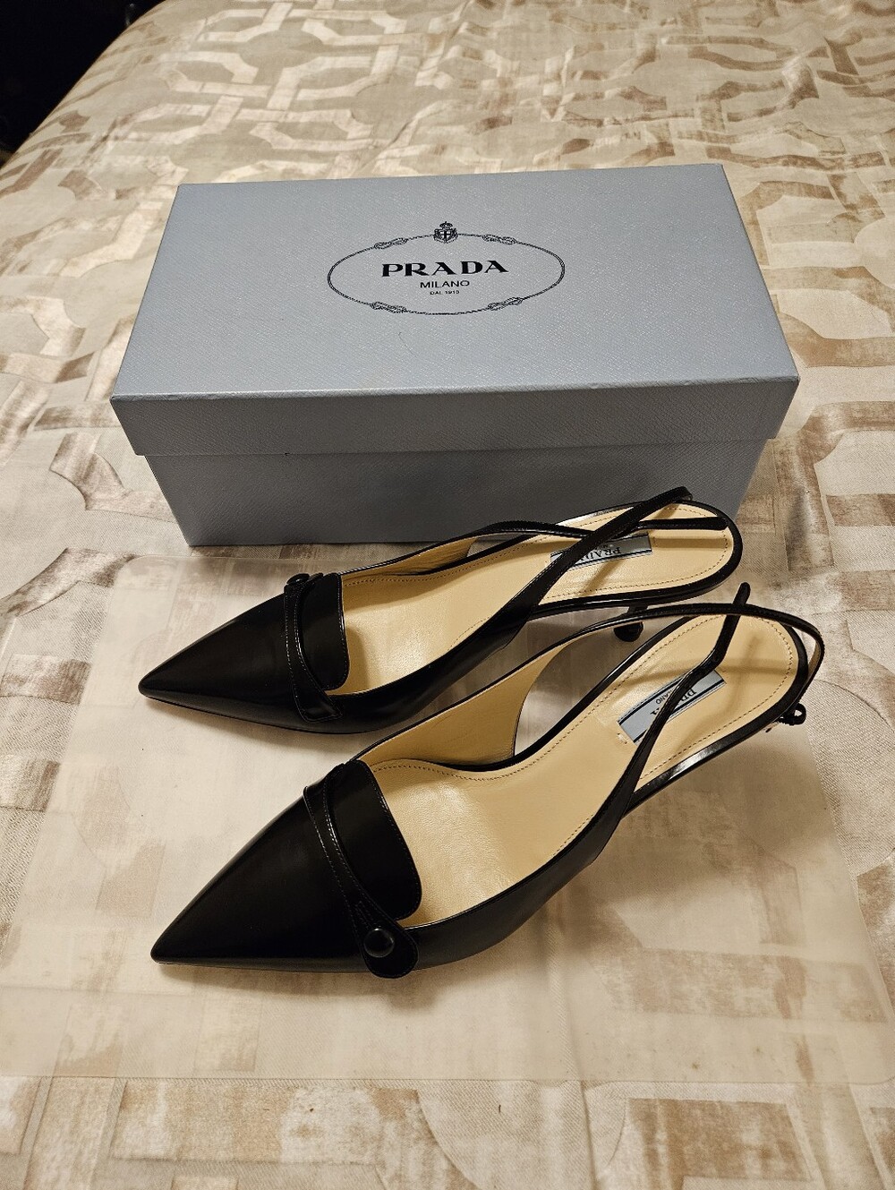 Prada Black Leather Pointed Slingback Mules EU 41. US 10.
